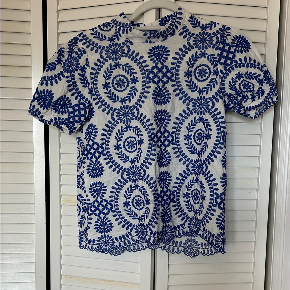SHEIN Blue and White Floral Top